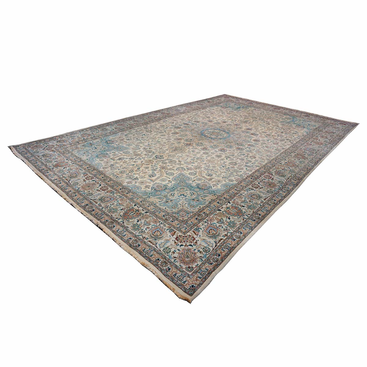 Antique 1940s Persian Tabriz Pahlavi 11x18 Ivory & Blue Handmade Area Rug #9902227 image 3