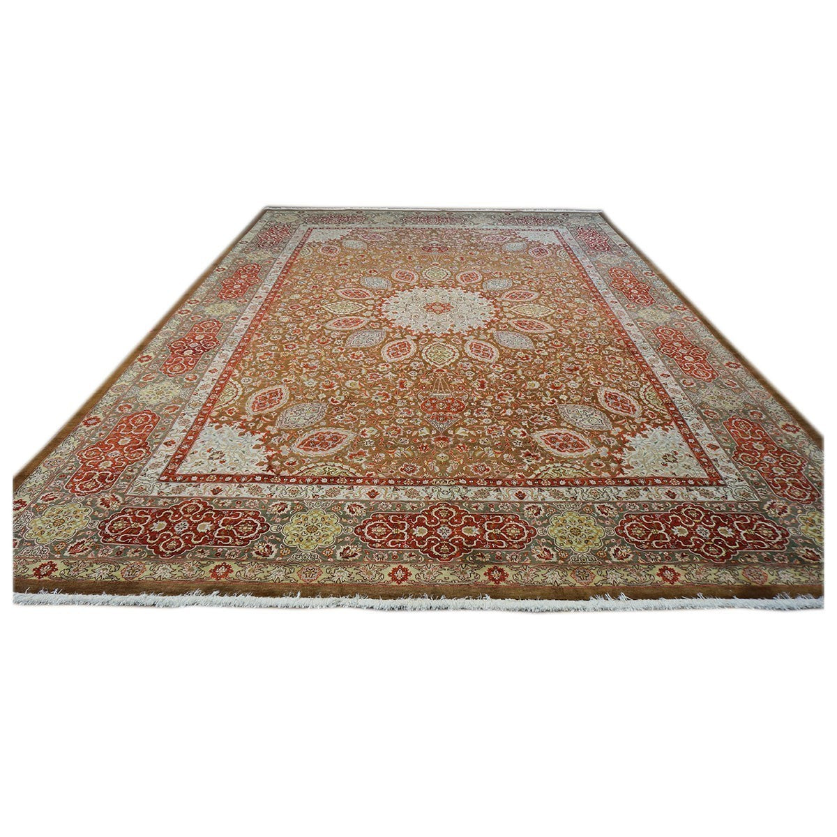 Antique Persian Tabriz 10X14 Brown, Red, & Dark Green Area Rug #9902148 image 2