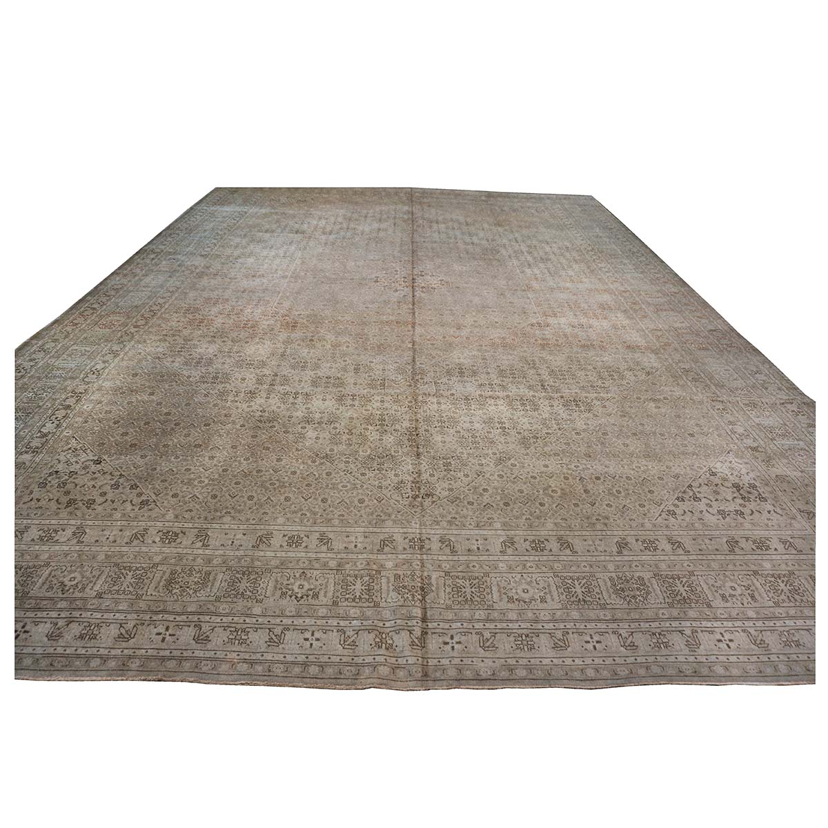 Antique Shabby Chic Persian Tabriz 13X18 Tan Area Rug #1142928 image 6