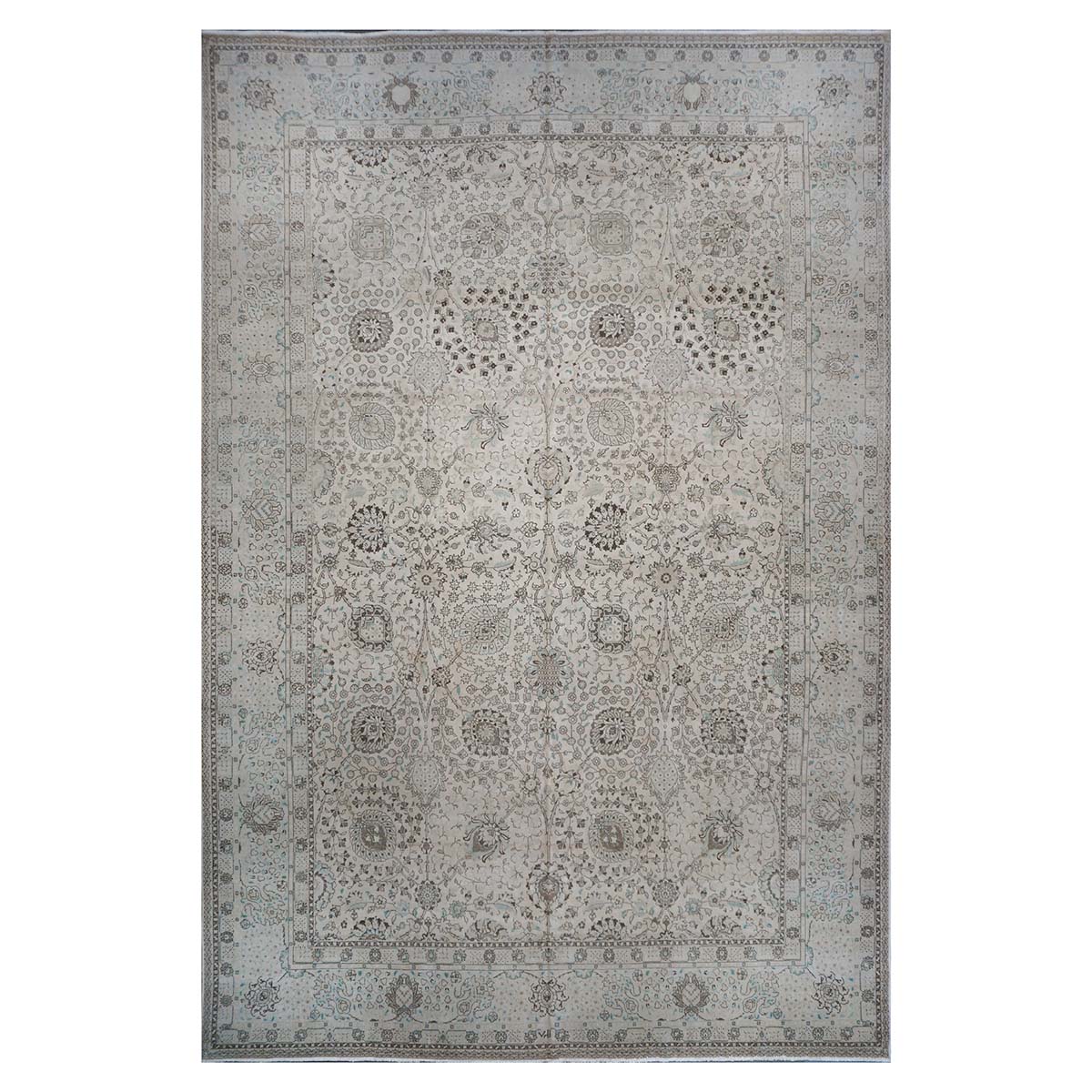 Antique Persian Tabriz 12X19 Bone & Grey Handmade Area Rug #1140574 image 0