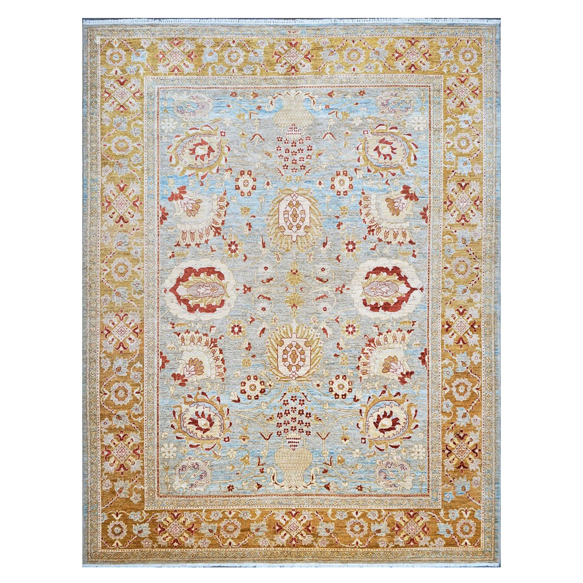 21st Century Afghan Oushak 9x12 Blue & Gold Handmade Area Rug #1144045 image 1