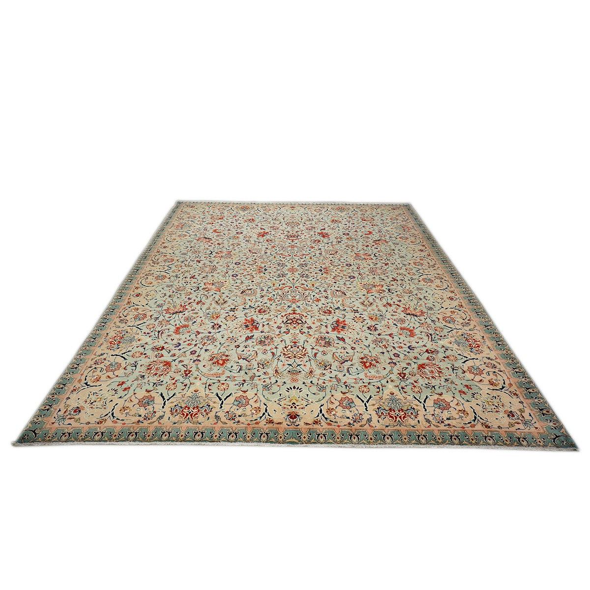 Antique Persian Tabriz Emad 9X12 Mint Green & Pink Area Rug #9902603 image 3