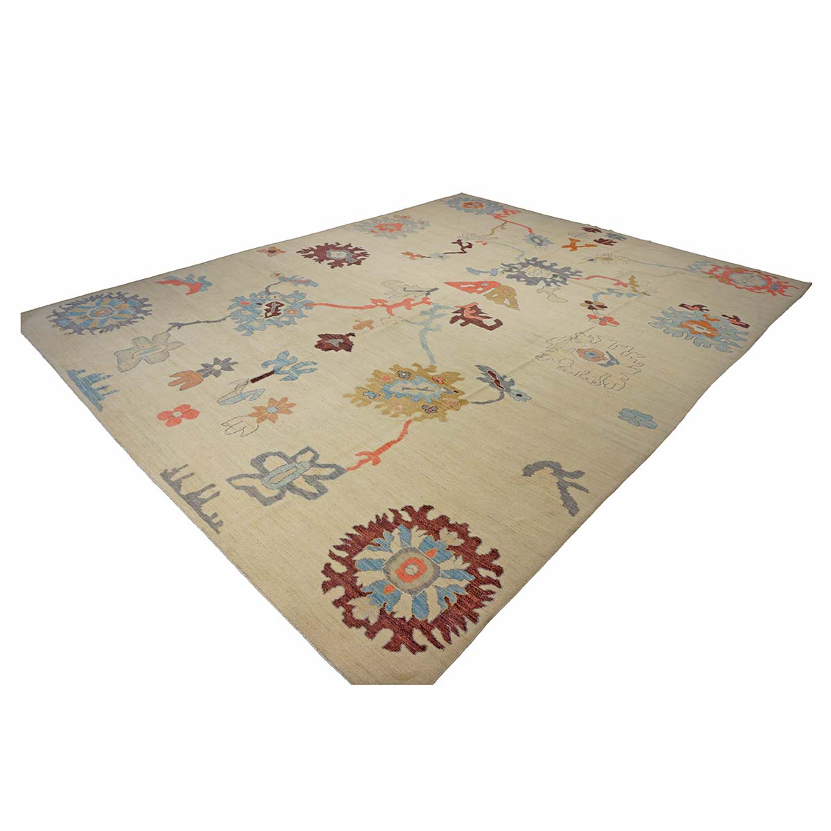 21st Century Turkish Oushak 12X16 Ivory, Orange & Slate Blue Handmade Runner Rug #1144180 image 7