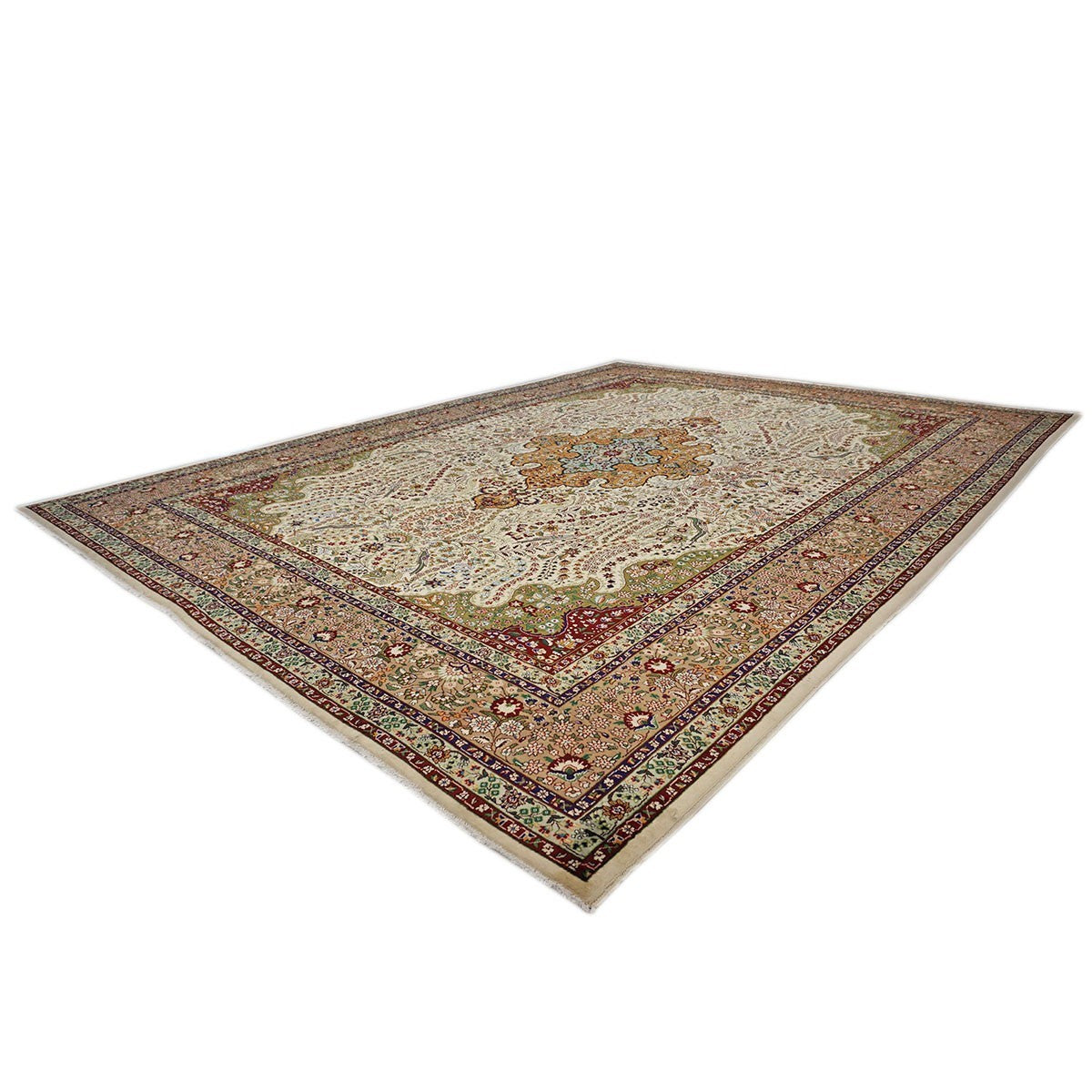Antique 1930s Persian Tabriz Pahlavi 10X13 Ivory & Taupe Area Rug #9902869 image 2