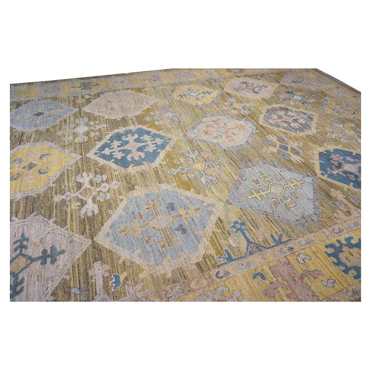 21st Century Turkish Oushak 11x17 Khaki, Olive, & Slate Blue Handmade Area Rug #1144079 image 7