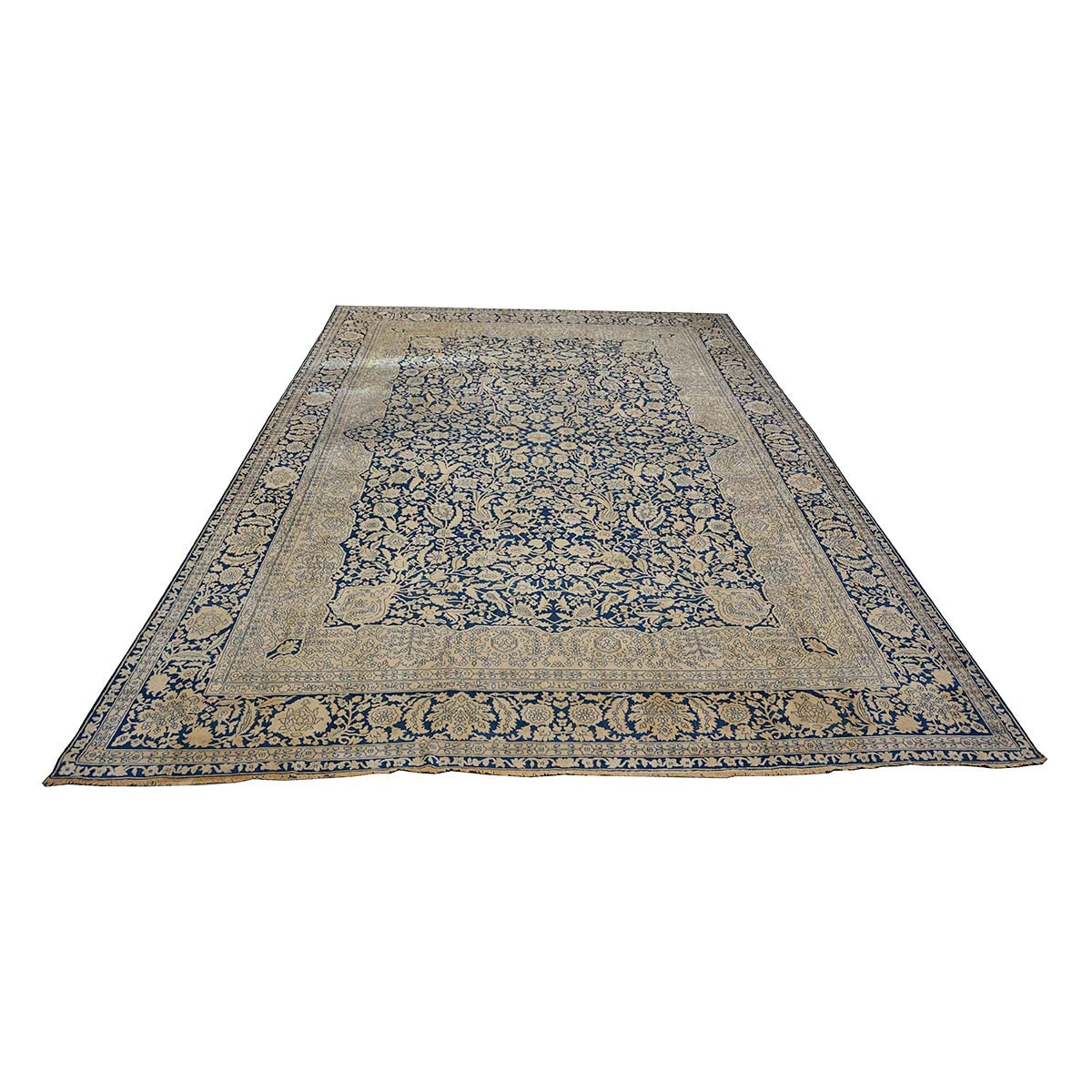 Indigo Blue Antique Persian Mohtasham Kashan circa 1880's 9X12 Area Rug #9902385 image 1