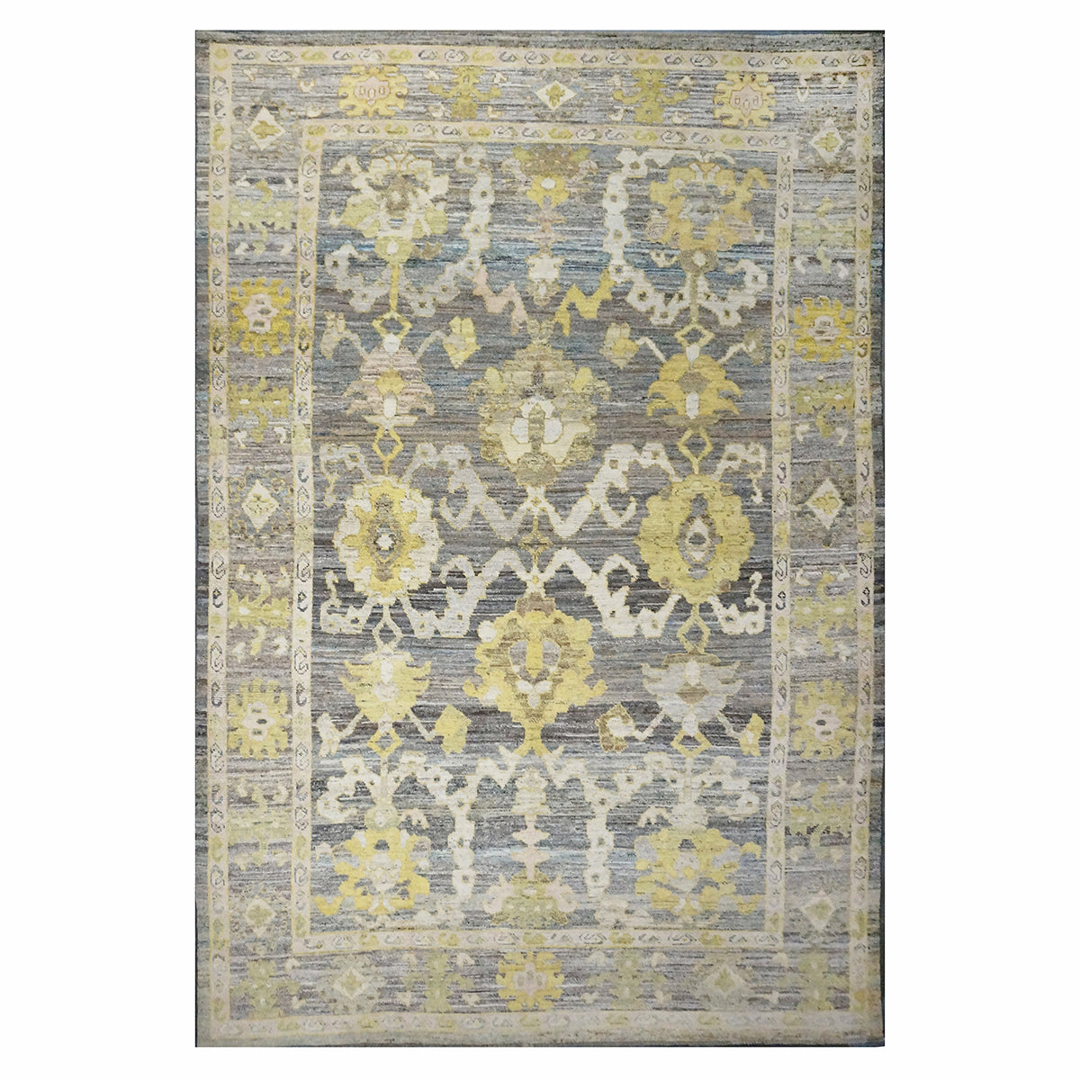 21st Century Turkish Oushak 9x14 Slate Blue, Olive Green, & Ivory Handmade Rug #1144081 image 0