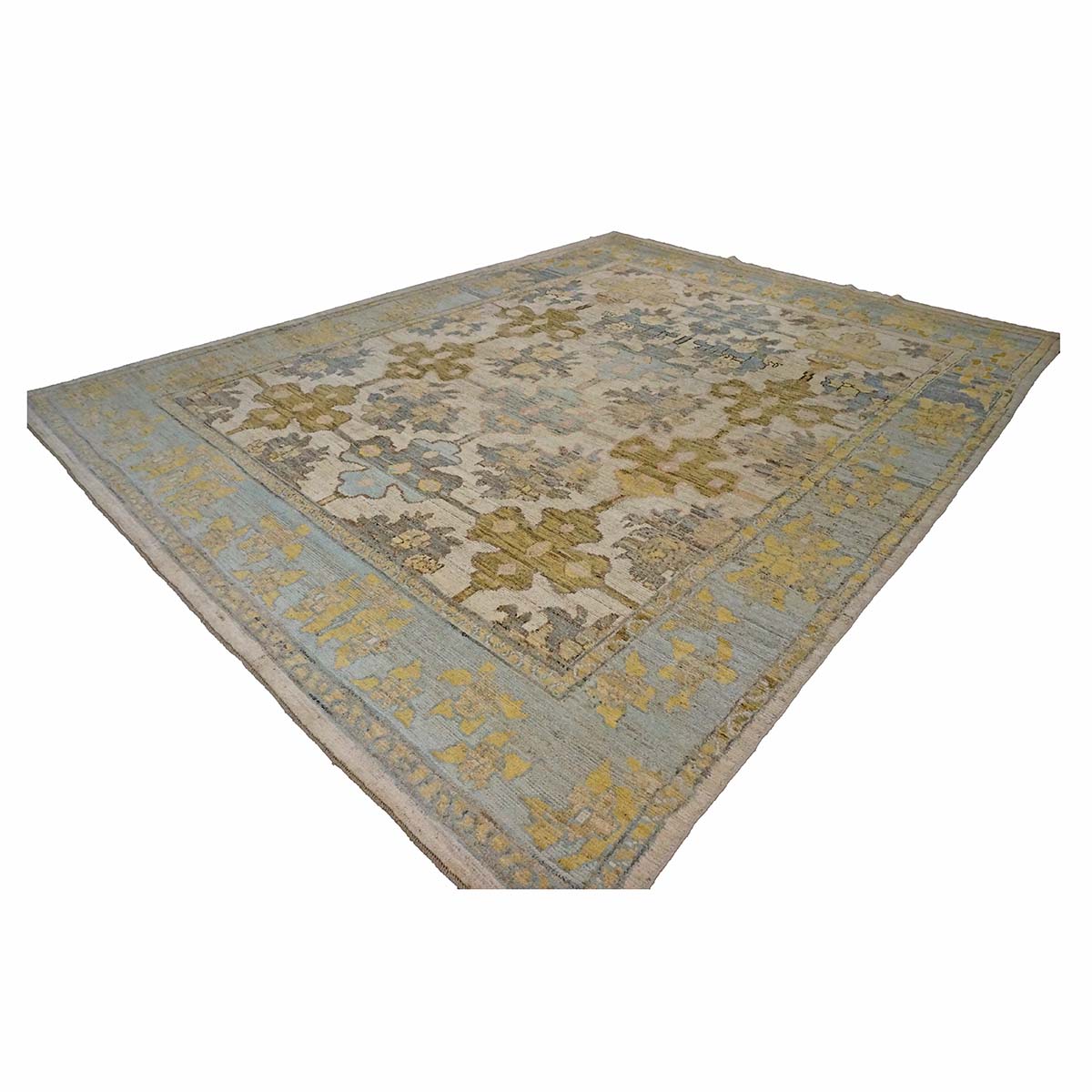 21st Century Turkish Oushak 9X12 Gold, Ivory & Slate Blue Handmade Area Rug #1144133 image 3
