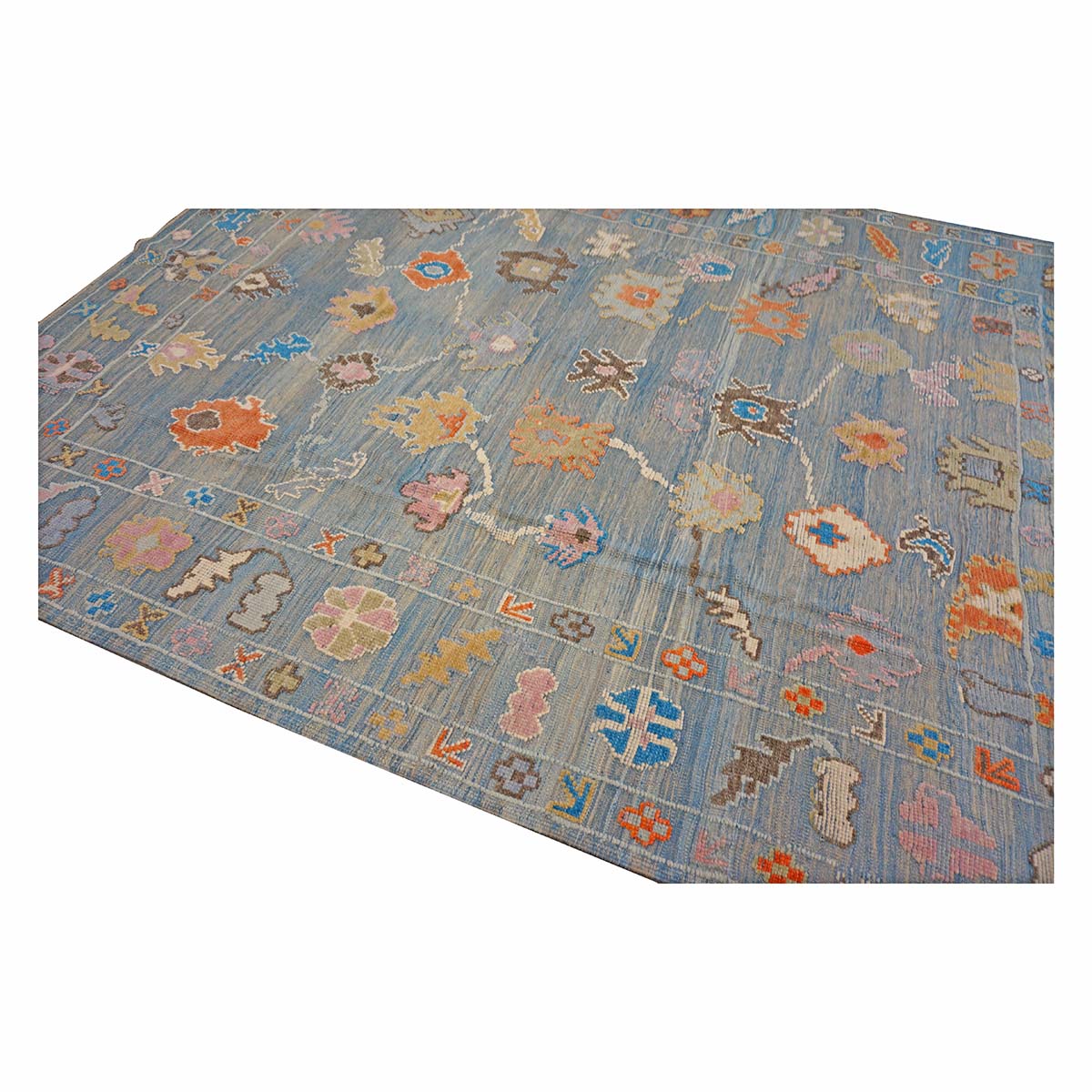 21st Century Turkish Oushak 9x12 Gray, Orange & Slate Blue Handmade Runner Rug #A.C.201 image 4