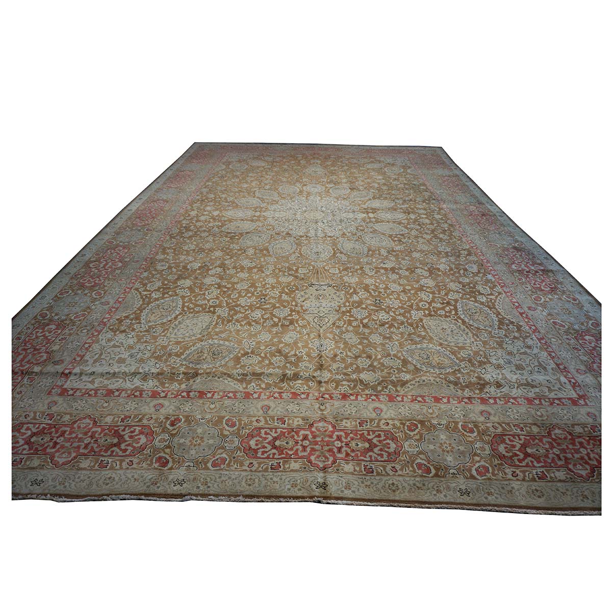 Antique Persian Tabriz 13X20 Brown & Salmon Oversized Area Rug #9902107 image 2