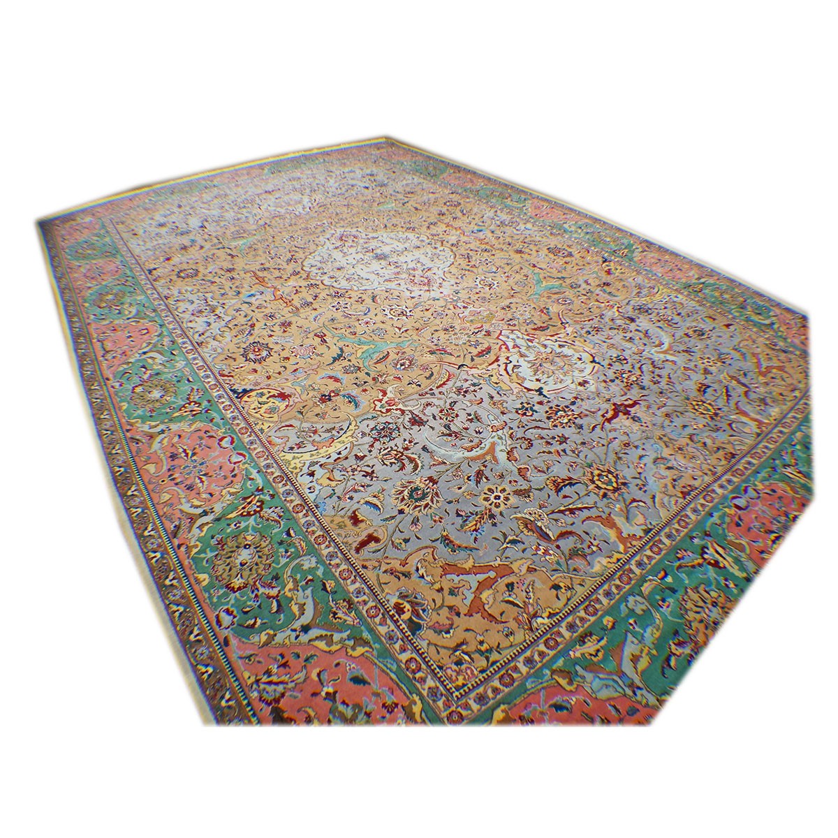 Antique Persian Tabriz 11X17 Grey, Green, Pink, & Orange Area Rug #1140881 image 4