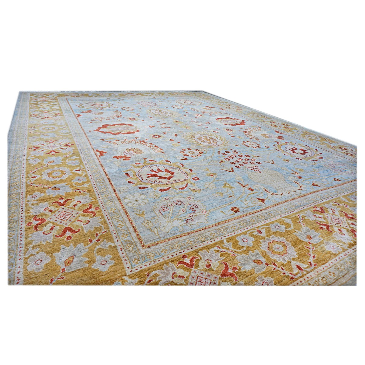21st Century Afghan Oushak 9x12 Blue & Gold Handmade Area Rug #1144045 image 4