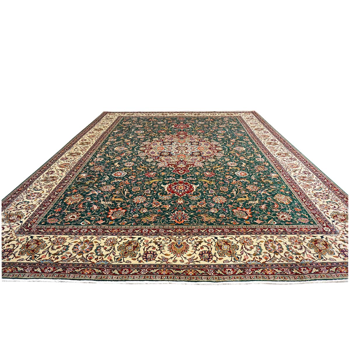 Antique Persian Tabriz 9x12 Green & Ivory Handmade Area Rug #1143223 image 2