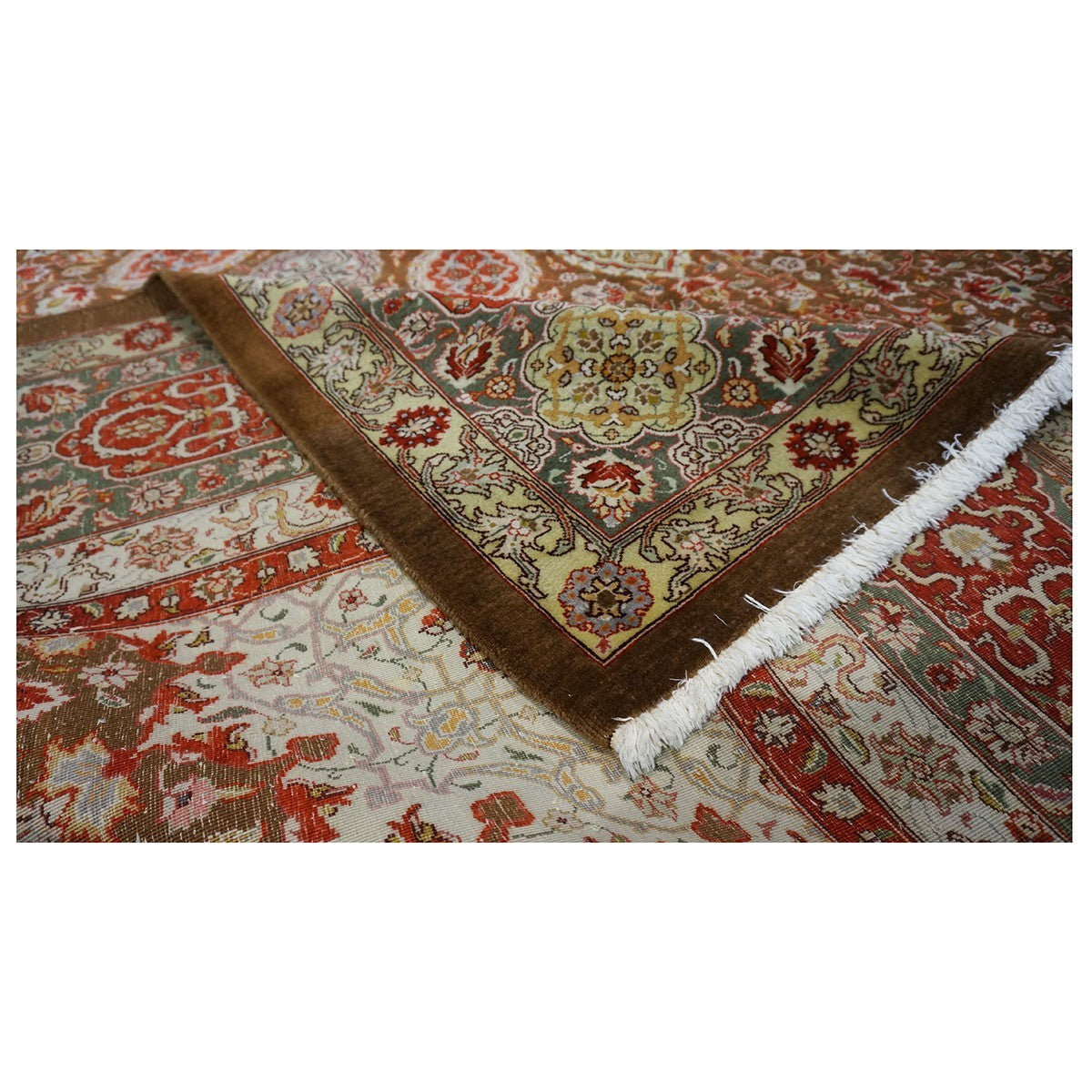 Antique Persian Tabriz 10X14 Brown, Red, & Dark Green Area Rug #9902148 image 11
