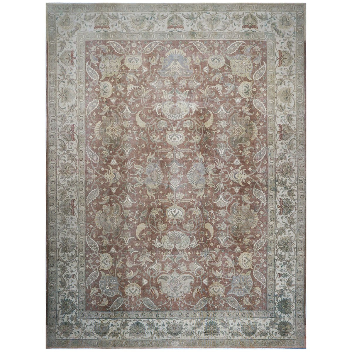 Antique Distressed Persian Tabriz 10x14 Brown Area Rug #1142827 image 0