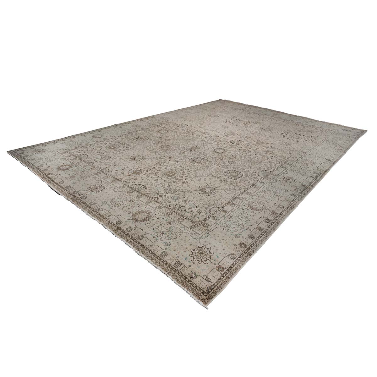 Antique Persian Tabriz 12X19 Bone & Grey Handmade Area Rug #1140574 image 3