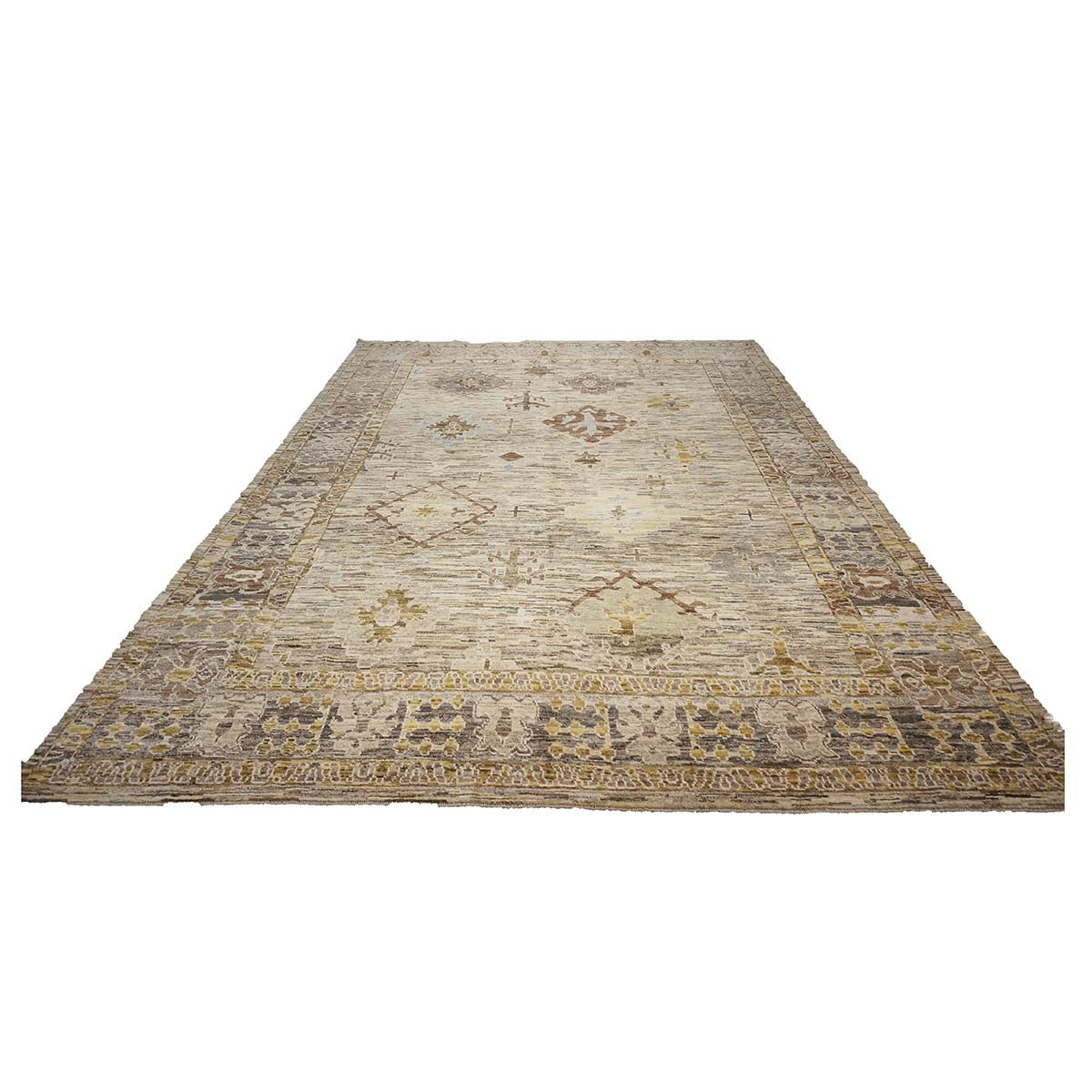21st Century Turkish Oushak 11X15 Gold, Gray& Slate Blue Handmade Area Rug #1144128 image 1
