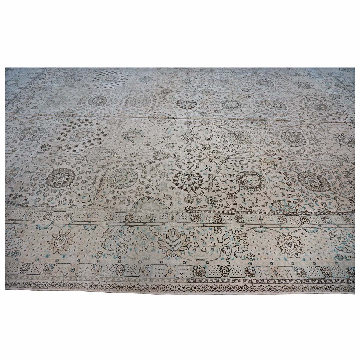 Antique Persian Tabriz 12X19 Bone & Grey Handmade Area Rug #1140574 image 11