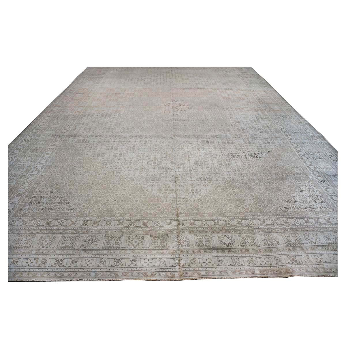 Antique Shabby Chic Persian Tabriz 13X18 Tan Area Rug #1142928 image 2