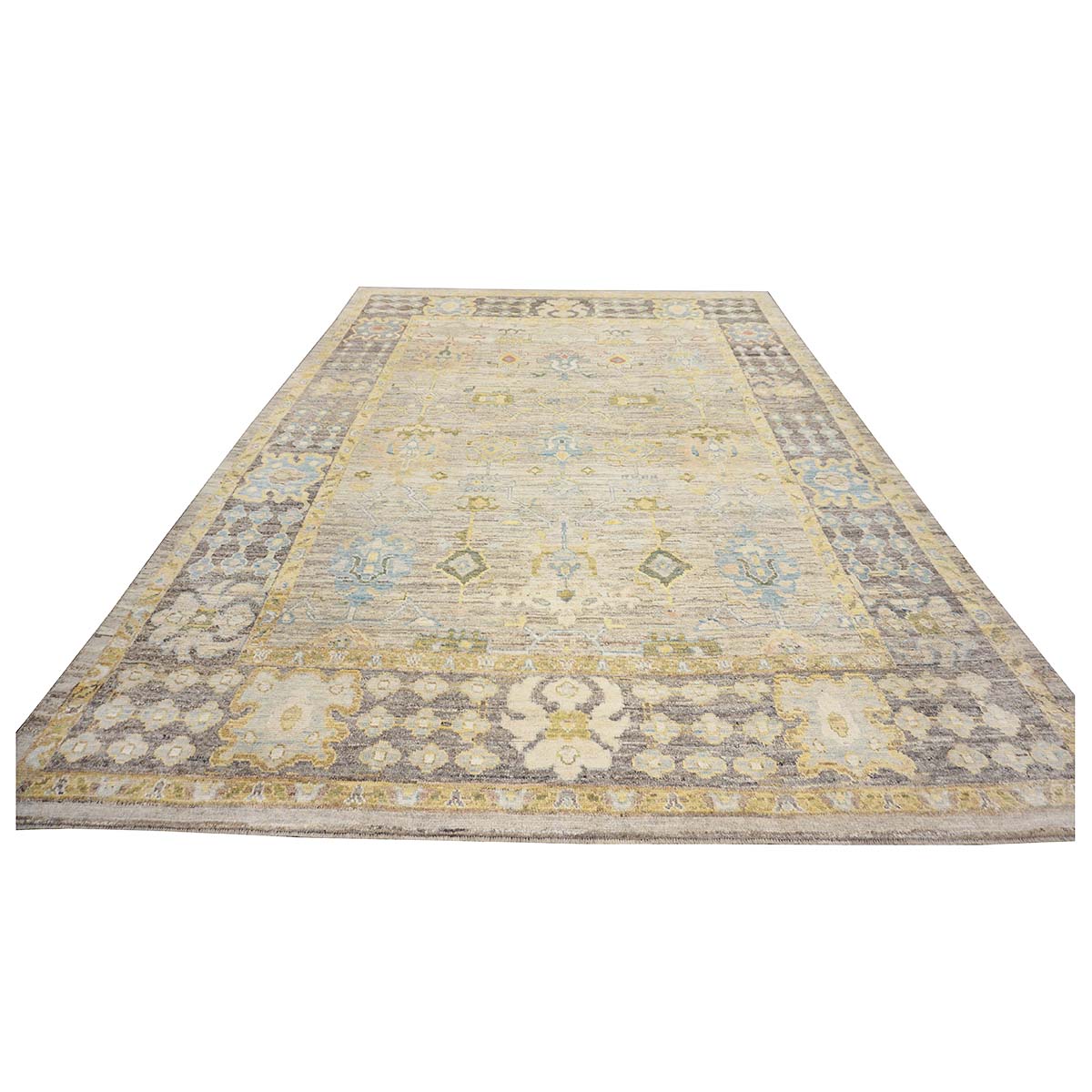 21st Century Turkish Oushak 10X14 Ivory, Slate Blue& Khaki Handmade Area Rug #1144095 image 6