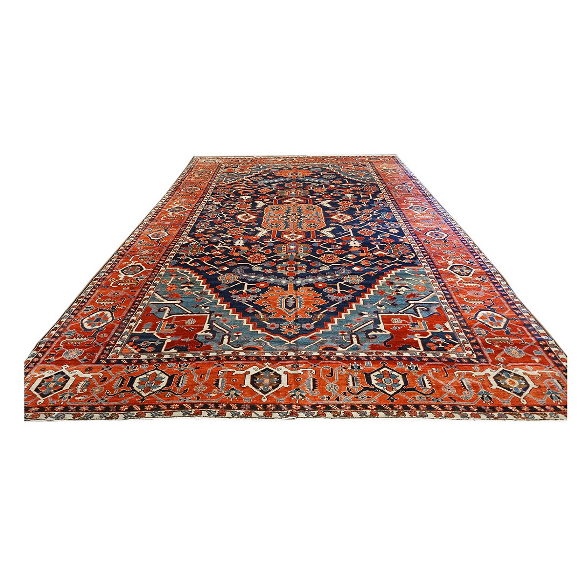 Persian Serapi 13x19 Navy Blue and Rust Oversized Rug #1143922 image 6