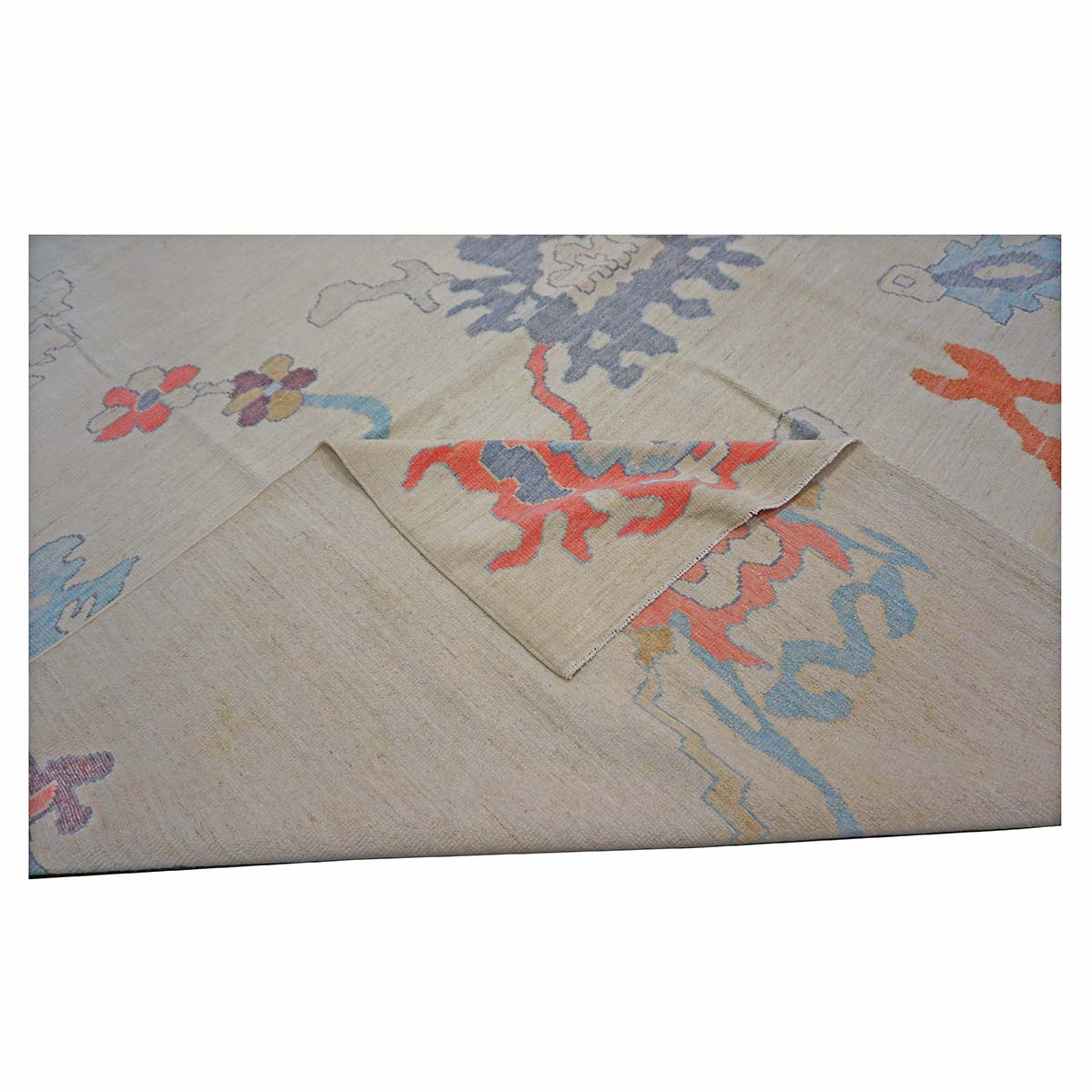 21st Century Turkish Oushak 12X16 Ivory, Orange & Slate Blue Handmade Runner Rug #1144180 image 9