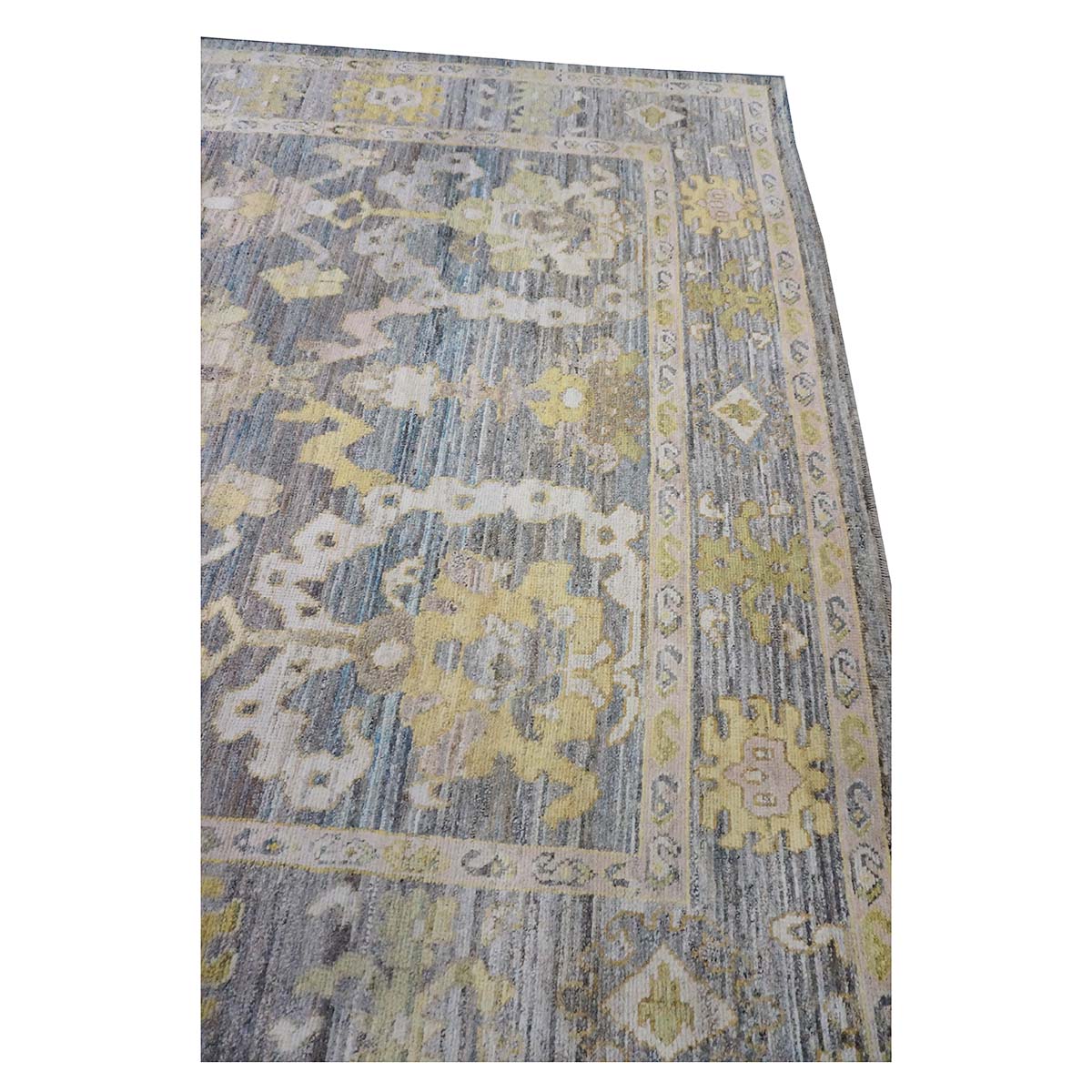 21st Century Turkish Oushak 9x14 Slate Blue, Olive Green, & Ivory Handmade Rug #1144081 image 5