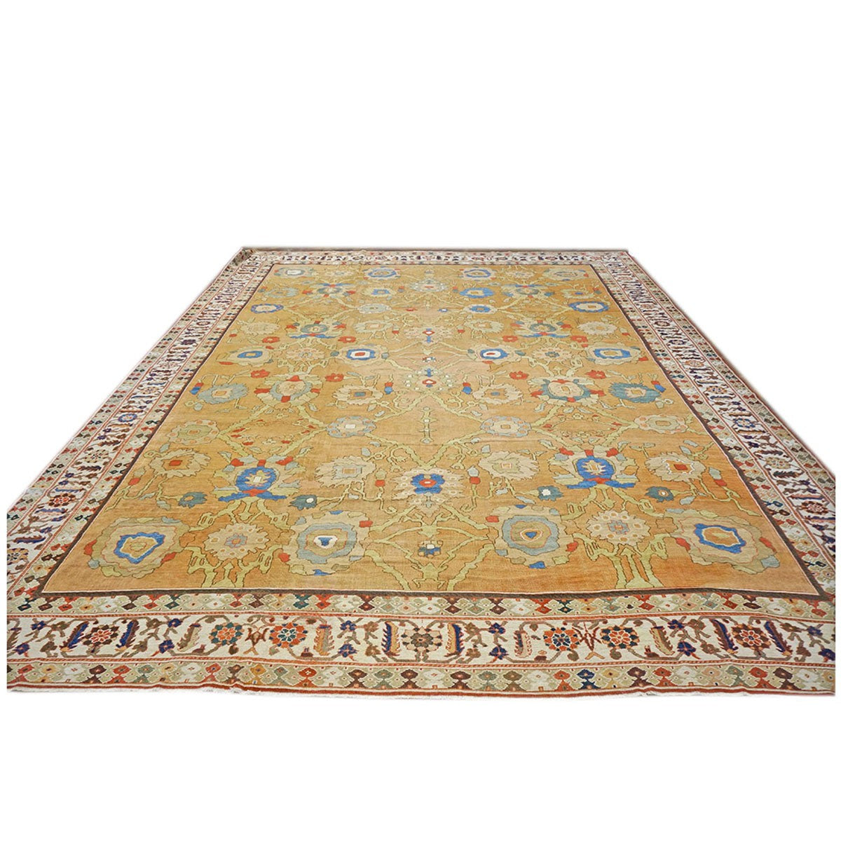 19th Century Antique Persian Sultanabad 15x19 Tan & Blue Area Rug #9902408 image 3