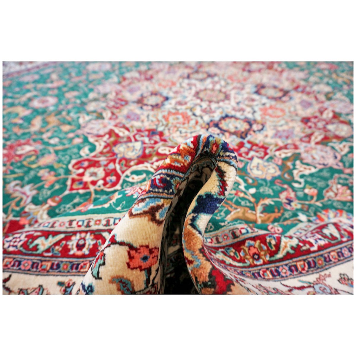 Antique Persian Tabriz 9x12 Green & Ivory Handmade Area Rug #1143223 image 9
