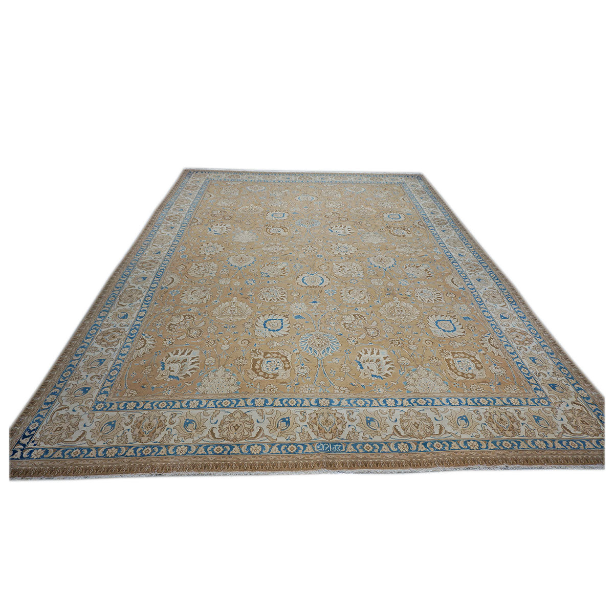 Antique 1940s Persian Tabriz 11x15 Brown, Tan, & Blue Handmade Area Rug #9902886 image 3