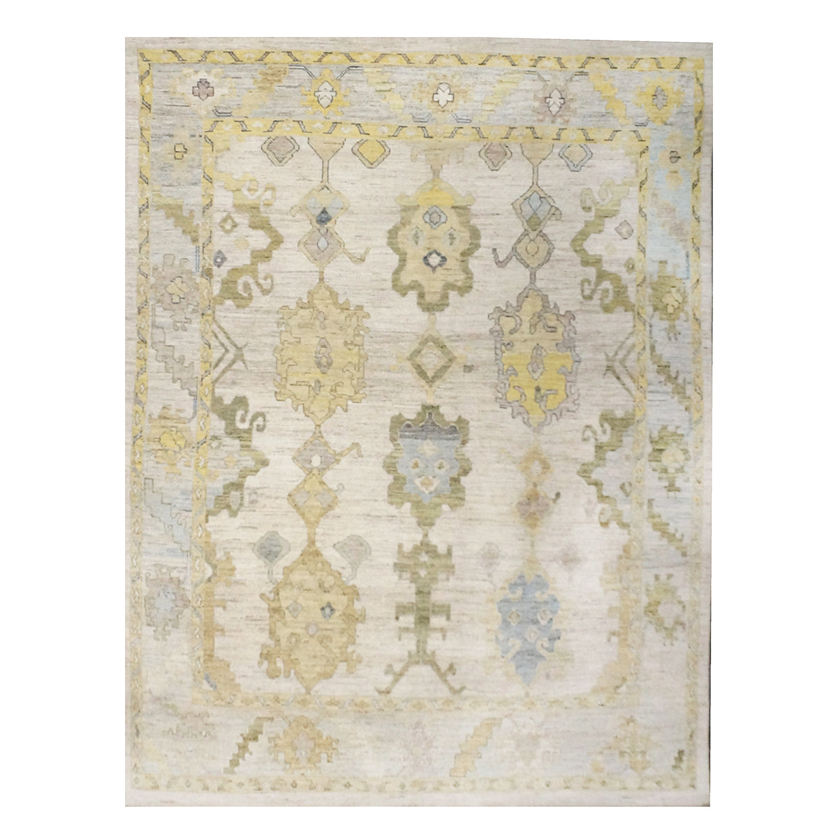 New Turkish Oushak 10x13 Ivory, Blue, & Yellow Handmade Area Rug #114073 image 0