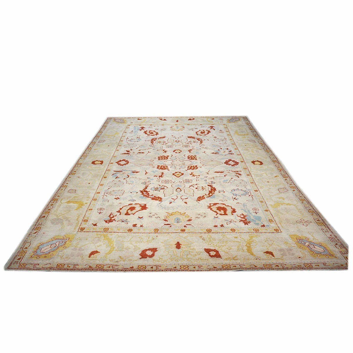 21st Century Turkish Oushak 9x12 Ivory, Rust, & Blue Area Rug #1141267 image 1