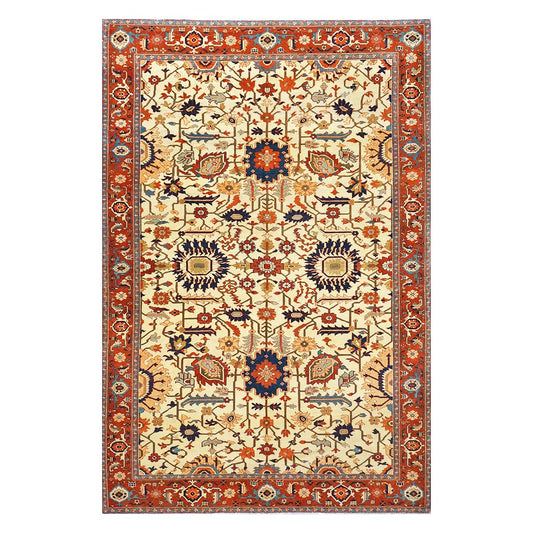 Persian Serapi 7x11 Ivory, Rust, & Blue Antique Recreation Handmade Area Rug #1141228 image 0