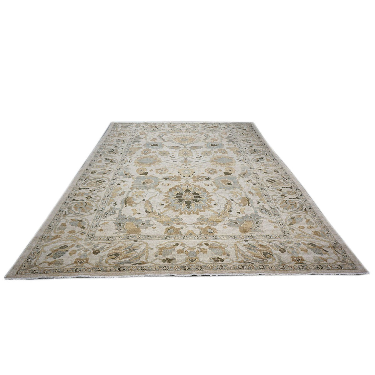 21st Century Persian Sultanabad 9x12 Ivory and Blue Handmade Persian Rug #1141076 image 4