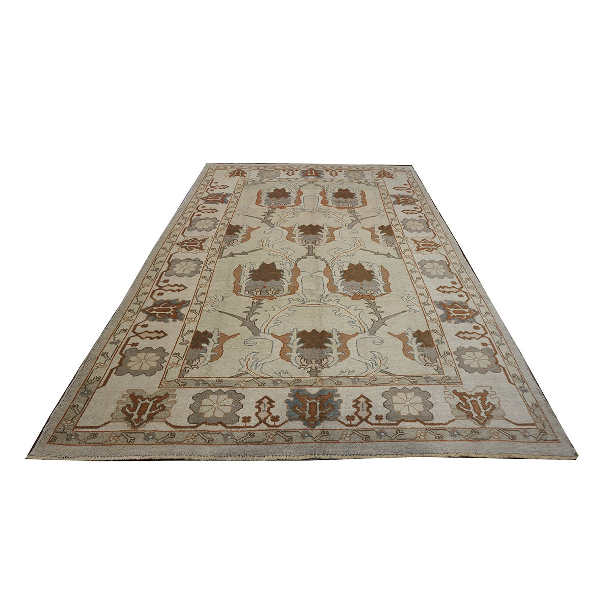 21st Century Turkish Oushak 9x13 Gray, Ivory & Brown Handmade Runner Rug #1140109 image 3