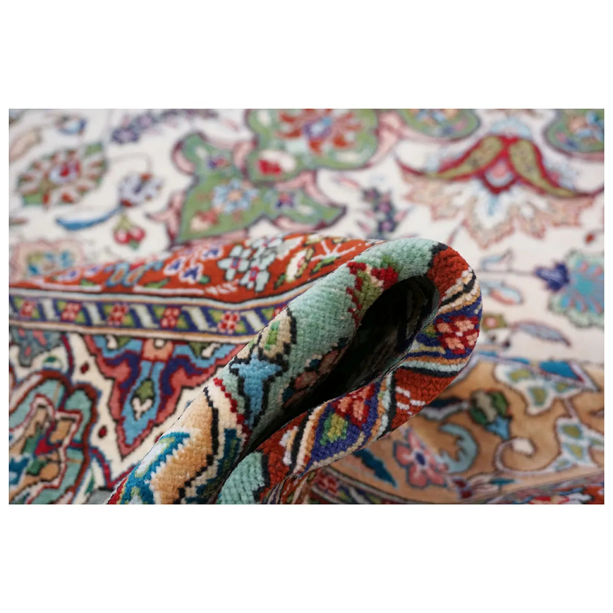 Vintage Persian Tabriz 10X13 Ivory and Green Area Rug #1140364 image 7