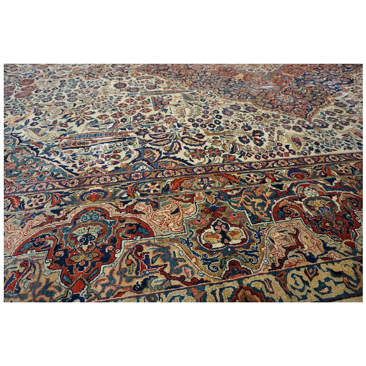 Antique Persian Sarouk Mahajaran 12x19 Ivory, Navy, & Red Oversized Area Rug #1144059 image 10