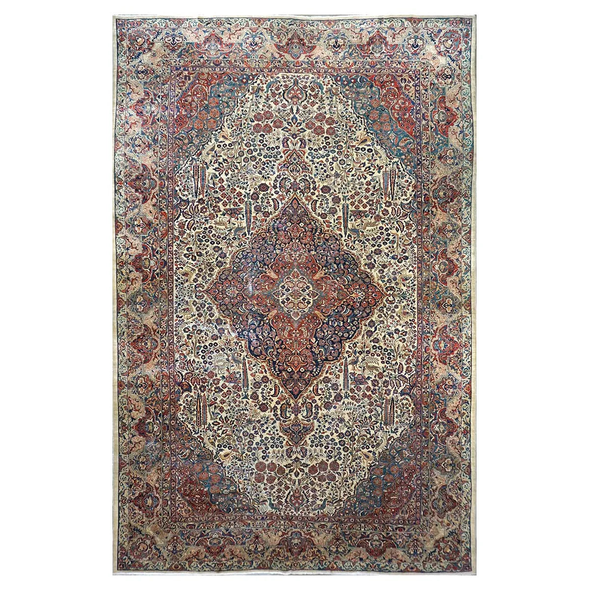 Antique Persian Sarouk Mahajaran 12x19 Ivory, Navy, & Red Oversized Area Rug #1144059 image 0