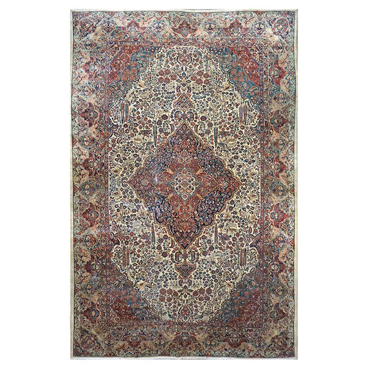 Antique Persian Sarouk Mahajaran 12x19 Ivory, Navy, & Red Oversized Area Rug #1144059 image 0