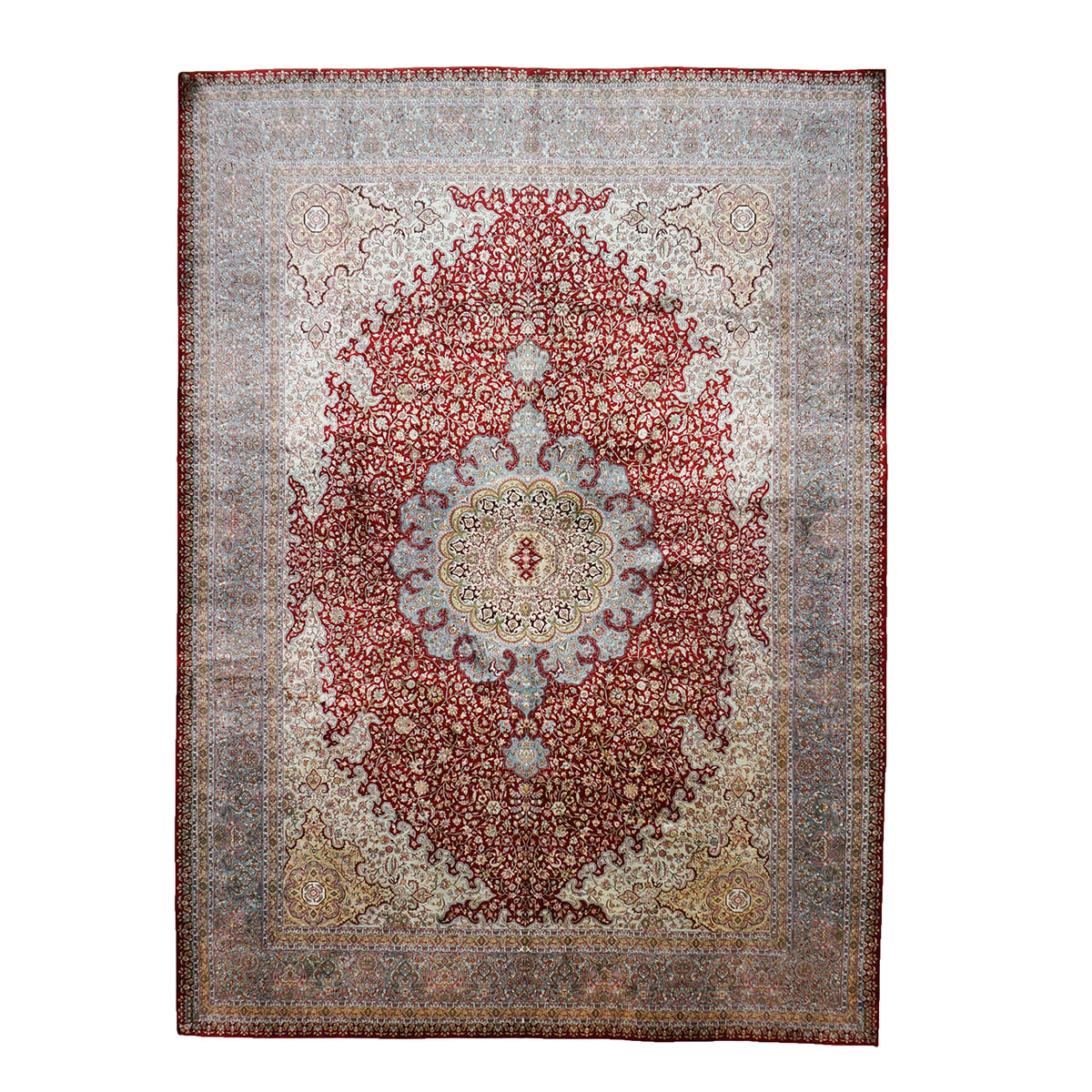 Vintage Kashmiri All Silk Red 9x12 Handmade Area Rug #1144057 image 0