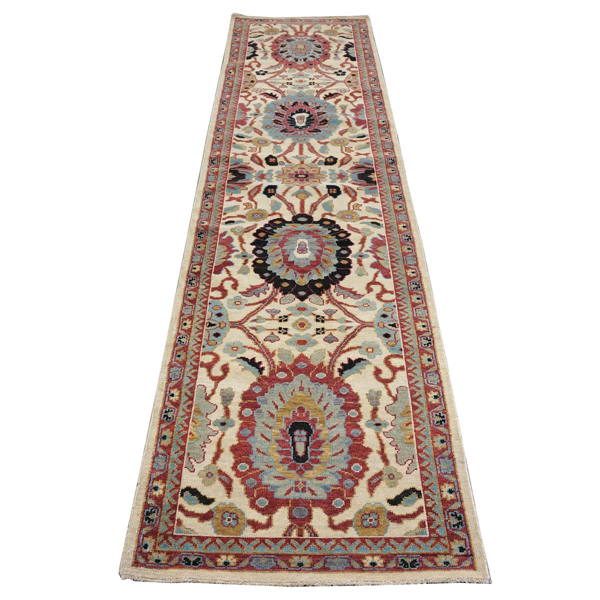 21st Century Sultanabad 3x12 Ivory, Red, & Blue Hallway Runner Rug #1143666 image 5