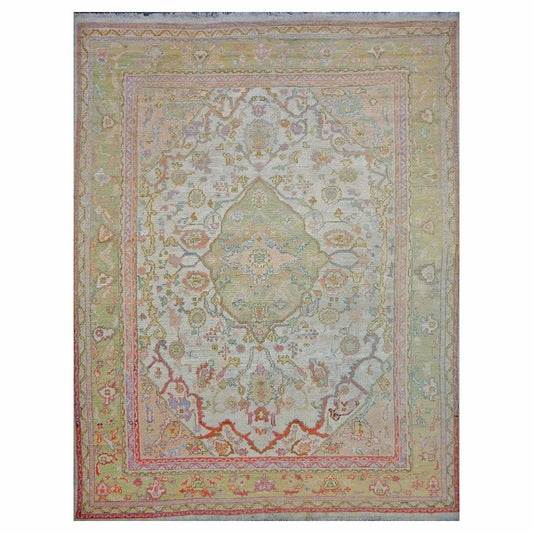 Antique Turkish Oushak 10X13 Olive, Ivory, & Light Red Handmade Area Rug #1144268 image 0