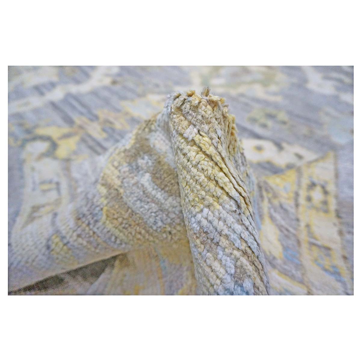 21st Century Turkish Oushak 9X13 Gold, Ivory & Slate Blue Handmade Area Rug image 9