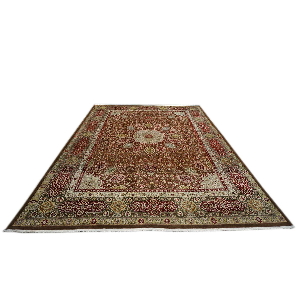 Antique Persian Tabriz 10X14 Brown, Red, & Dark Green Area Rug #9902148 image 4
