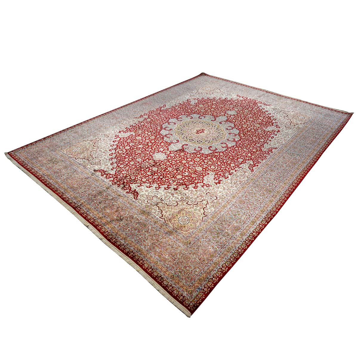 Vintage Kashmiri All Silk Red 9x12 Handmade Area Rug #1144057 image 12