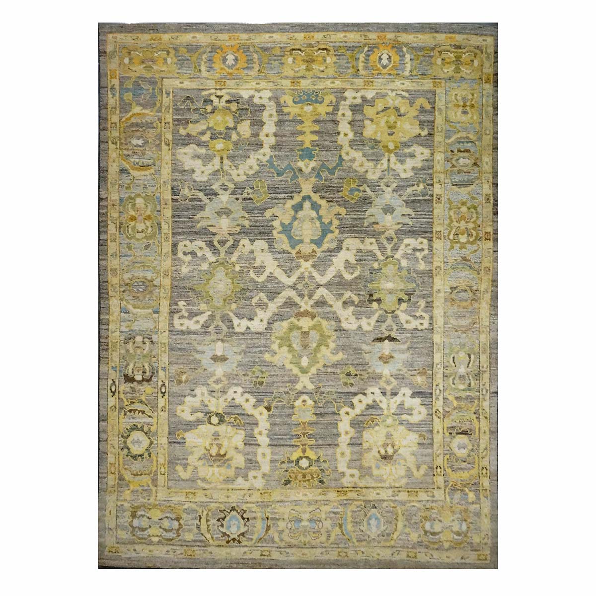 21st Century Turkish Oushak 9X13 Gold, Ivory & Slate Blue Handmade Area Rug image 0