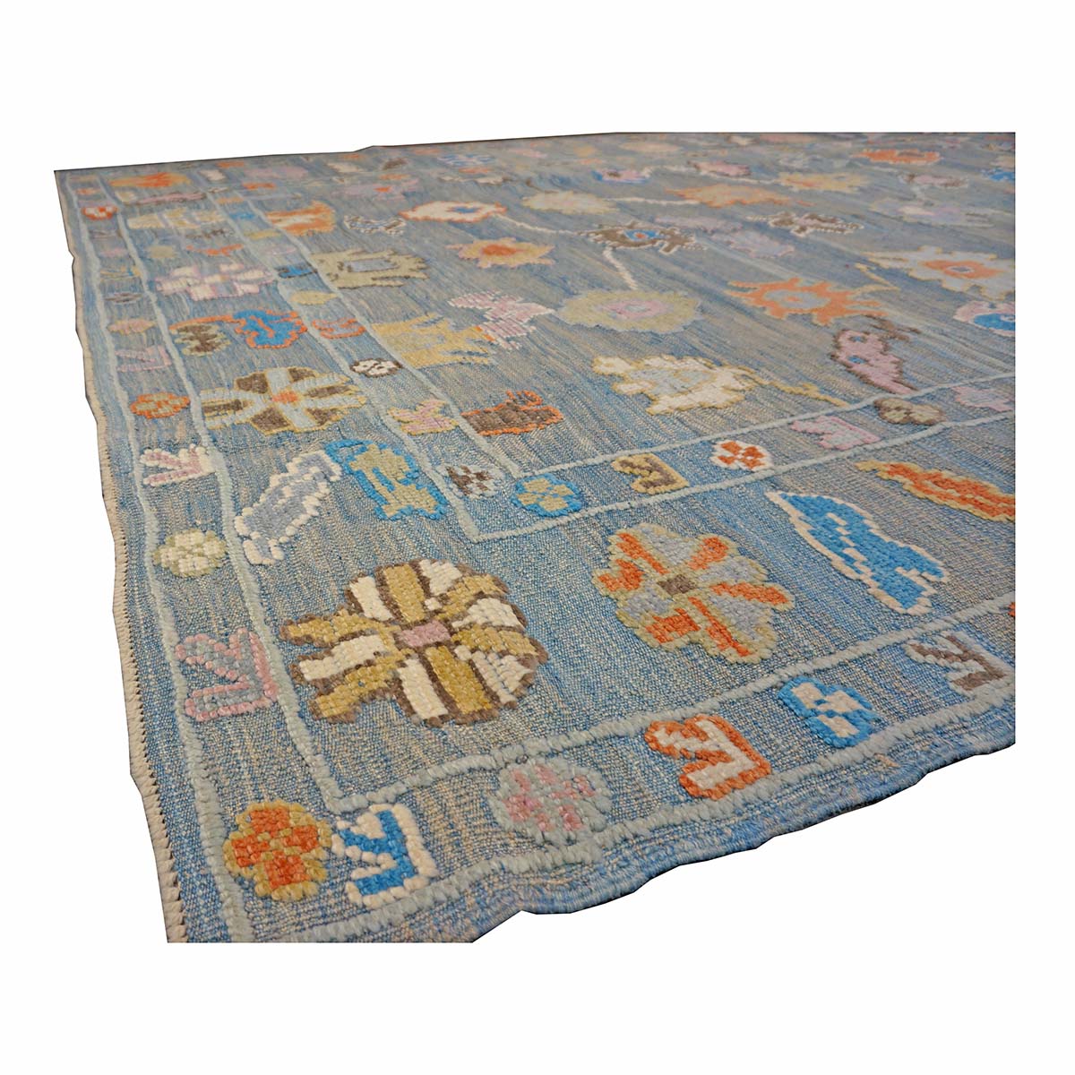 21st Century Turkish Oushak 9x12 Gray, Orange & Slate Blue Handmade Runner Rug #A.C.201 image 5