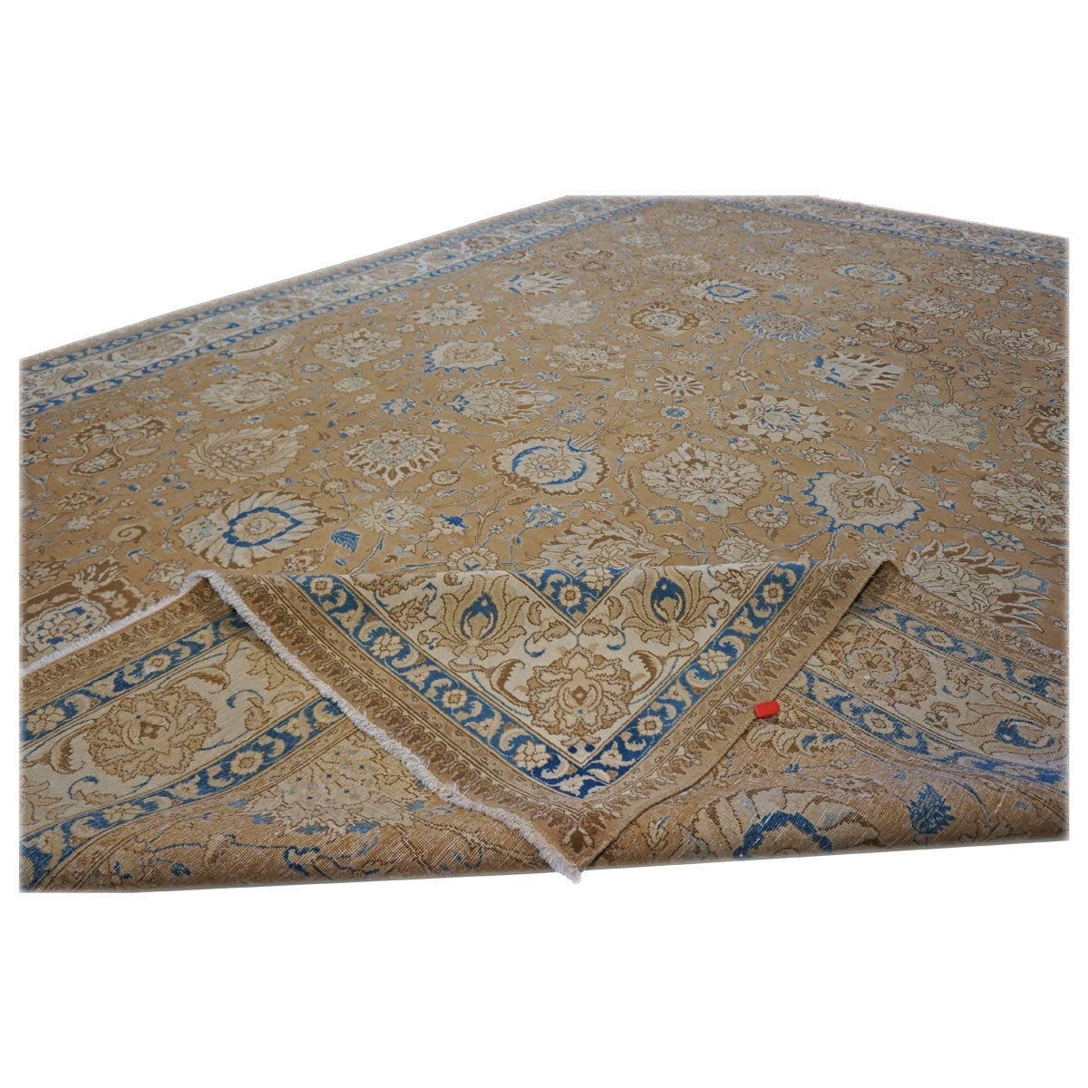 Antique 1940s Persian Tabriz 11x15 Brown, Tan, & Blue Handmade Area Rug #9902886 image 9