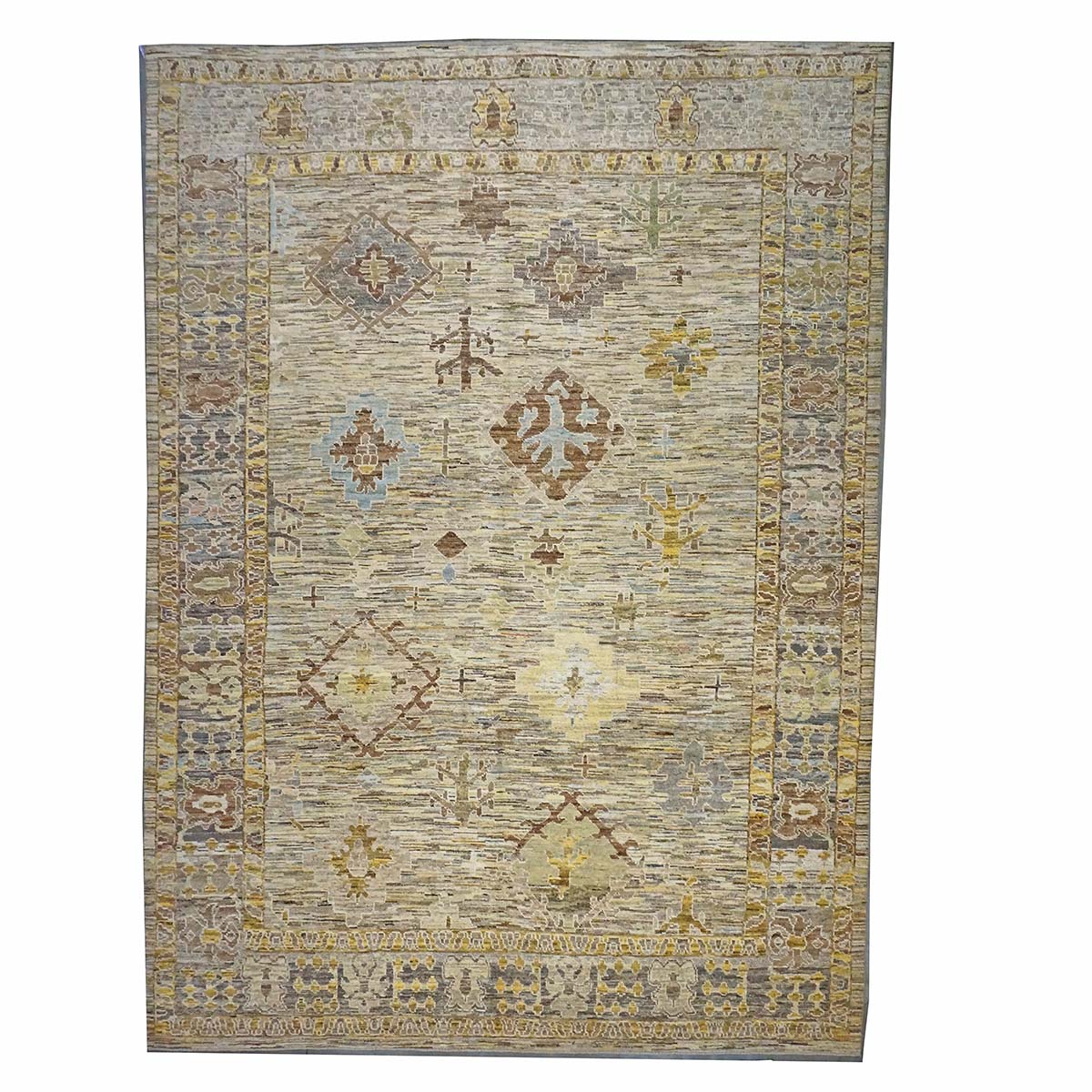 21st Century Turkish Oushak 11X15 Gold, Gray& Slate Blue Handmade Area Rug #1144128 image 0