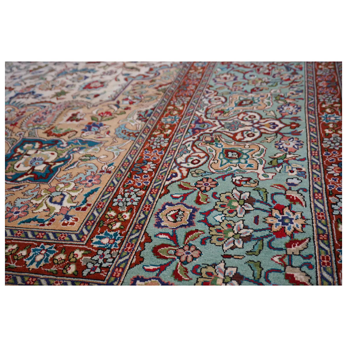 Vintage Persian Tabriz 10X13 Ivory and Green Area Rug #1140364 image 5